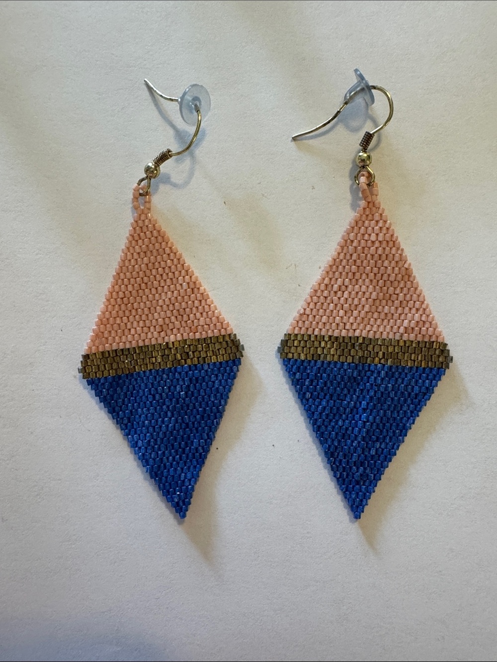 Handmade Pink and Blue Beaded Drop Earrings